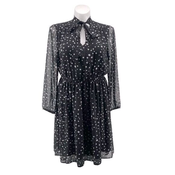 Lane Bryant Polka Dot Chiffon Fit & Flare Dress 16 Keyhole Neck Elastic Waist - Picture 1 of 17